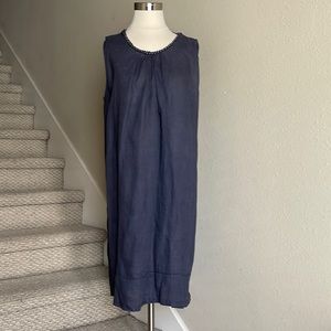 Rosemarine Sz L Navy Linen Braided Neck Line Dress